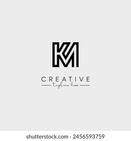 Abstract Unique Letter KM MK Initial Based Stylish Line Logo Design Vector.