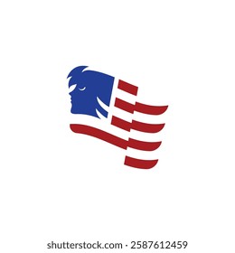 abstract and unique logo of american flag with head or face silhouette