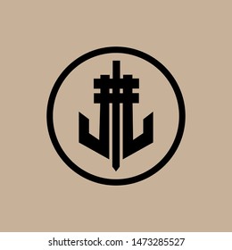 abstract unique logo in a circle, the letter w with a tan background color