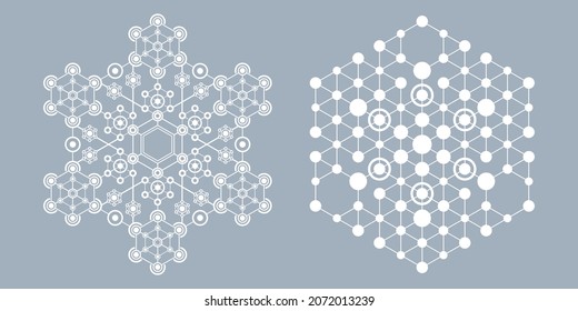 Abstract unique vector snowflakes and tech icons. Set of technology symbols.