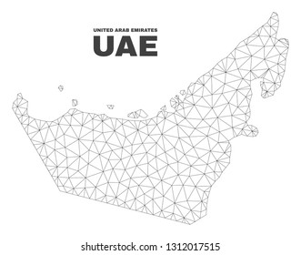 Abstract United Arab Emirates map isolated on a white background. Triangular mesh model in black color of United Arab Emirates map. Polygonal geographic scheme designed for political illustrations.