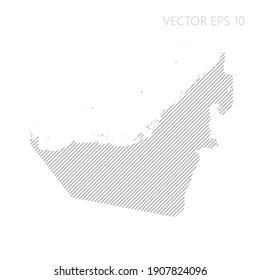 Abstract United Arab Emirates map with gray diagonal lines. United Arab Emirates stripes map. Vector illustration EPS10.