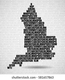 Abstract United Kingdom map with letters of English alphabet. Vector background