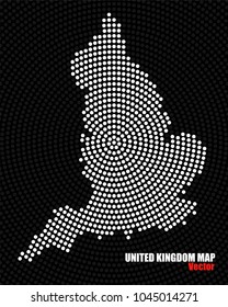 Abstract United Kingdom map of radial dots, halftone concept. Vector illustration, eps 10