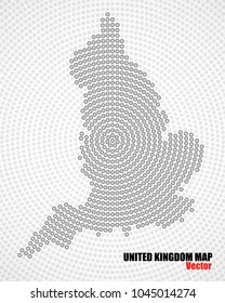 Abstract United Kingdom map of radial dots, halftone concept. Vector illustration, eps 10