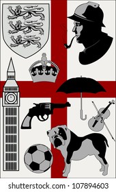 Abstract United Kingdom stereotypes set - vector illustration
