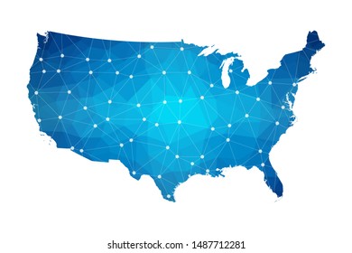 Abstract United States of America Map geometric rumpled triangular low poly style gradient graphic on white background , line dots polygonal design for your . Vector illustration eps 10