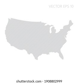 Abstract United States of America map with gray diagonal lines. United States of America stripes map. Vector illustration EPS10.