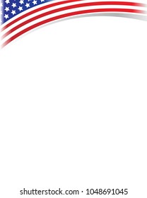 Abstract United States flag symbols wave corner frame border with blank space for text design template.