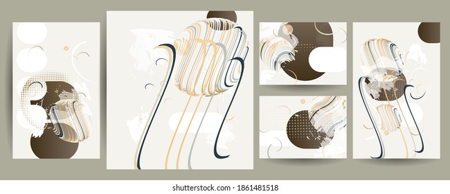 Abstrakte Web-Header-Vorlage für universelle Kunst. Collage aus Canyon-Strichen, schwarze geometrische Formen. hellfarbig einzeln auf weißem Hintergrund, Vorlage für die Abdeckung