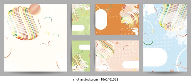 Abstract universal art web header template. Collage made with canyon strokes, black geometric shapes. Bright colored isolated on white background cover template