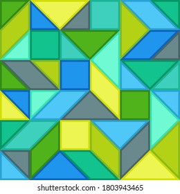 Abstract Universal Bright Background of Blue, Green, Mint, Grey Geometric Figures. 
Color Composition with Angular Geometric Shapes. Minimal Concept.