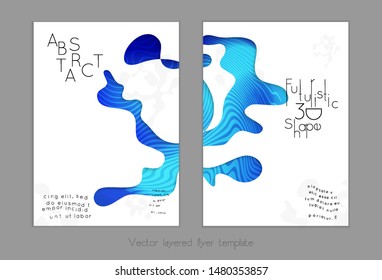 Abstract universal flyer templates with simple wavy shapes and cut out paper with shadow over striped background. Social media web banner. Bright colored isolated.