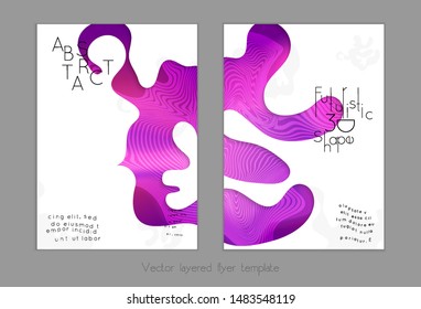 Abstract universal flyer templates with simple wavy shapes and cut out paper with shadow over striped background. Social media web banner. Bright colored isolated.