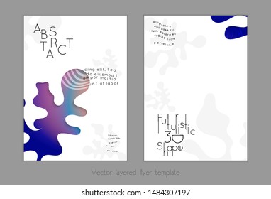 Abstract universal flyer templates with simple wavy shapes and cut out paper with shadow over striped background. Social media web banner. Bright colored isolated.
