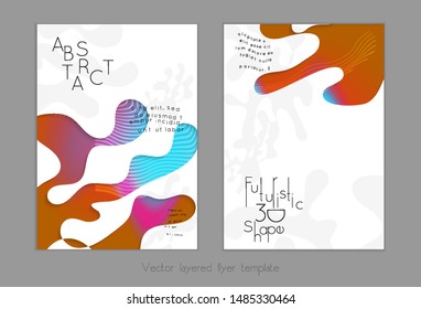 Abstract universal flyer templates with simple wavy shapes and cut out paper with shadow over striped background. Social media web banner. Bright colored isolated.