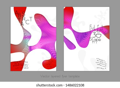 Abstract universal flyer templates with simple wavy shapes and cut out paper with shadow over striped background. Social media web banner. Bright colored isolated.