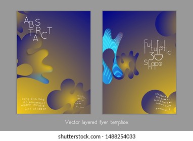 Abstract universal flyer templates with simple wavy shapes and cut out paper with shadow over striped background. Social media web banner. Bright colored isolated.