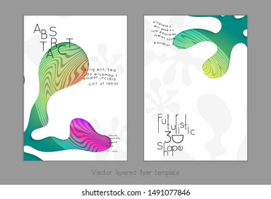 Abstract universal flyer templates with simple wavy shapes and cut out paper with shadow over striped background. Social media web banner. Bright colored isolated.