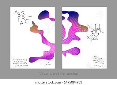 Abstract universal flyer templates with simple wavy shapes and cut out paper with shadow over striped background. Social media web banner. Bright colored isolated.