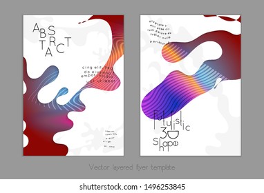 Abstract universal flyer templates with simple wavy shapes and cut out paper with shadow over striped background. Social media web banner. Bright colored isolated.