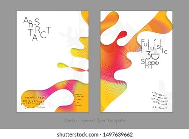 Abstract universal flyer templates with simple wavy shapes and cut out paper with shadow over striped background. Social media web banner. Bright colored isolated.