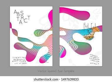 Abstract universal flyer templates with simple wavy shapes and cut out paper with shadow over striped background. Social media web banner. Bright colored isolated.