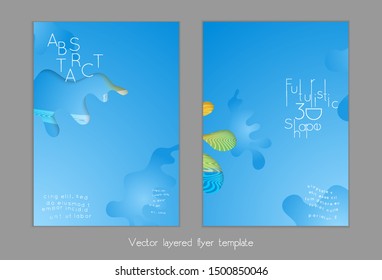 Abstract universal flyer templates with simple wavy shapes and cut out paper with shadow over striped background. Social media web banner. Bright colored isolated.