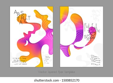 Abstract universal flyer templates with simple wavy shapes and cut out paper with shadow over striped background. Social media web banner. Bright colored isolated.