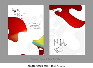 Abstract universal flyer templates with simple wavy shapes and cut out paper with shadow over striped background. Social media web banner. Bright colored isolated.