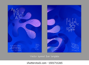 Abstract universal flyer templates with simple wavy shapes and cut out paper with shadow over striped background. Social media web banner. Bright colored isolated.