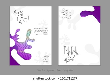 Abstract universal flyer templates with simple wavy shapes and cut out paper with shadow over striped background. Social media web banner. Bright colored isolated.