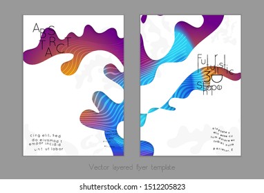 Abstract universal flyer templates with simple wavy shapes and cut out paper with shadow over striped background. Social media web banner. Bright colored isolated.