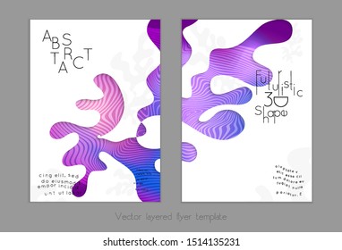 Abstract universal flyer templates with simple wavy shapes and cut out paper with shadow over striped background. Social media web banner. Bright colored isolated.