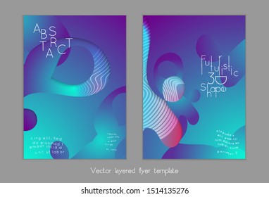 Abstract universal flyer templates with simple wavy shapes and cut out paper with shadow over striped background. Social media web banner. Bright colored isolated.