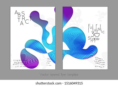 Abstract universal flyer templates with simple wavy shapes and cut out paper with shadow over striped background. Social media web banner. Bright colored isolated.