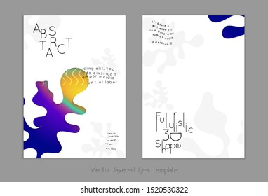 Abstract universal flyer templates with simple wavy shapes and cut out paper with shadow over striped background. Social media web banner. Bright colored isolated.