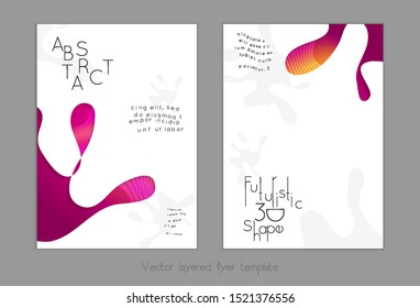 Abstract universal flyer templates with simple wavy shapes and cut out paper with shadow over striped background. Social media web banner. Bright colored isolated.
