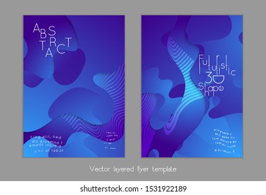 Abstract universal flyer templates with simple wavy shapes and cut out paper with shadow over striped background. Social media web banner. Bright colored isolated.