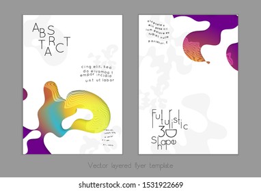 Abstract universal flyer templates with simple wavy shapes and cut out paper with shadow over striped background. Social media web banner. Bright colored isolated.