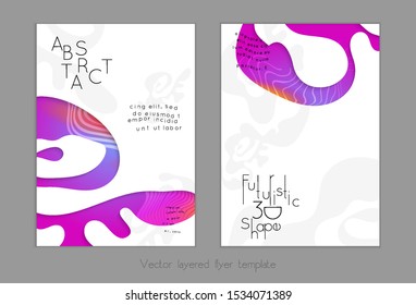 Abstract universal flyer templates with simple wavy shapes and cut out paper with shadow over striped background. Social media web banner. Bright colored isolated.