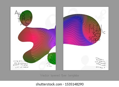 Abstract universal flyer templates with simple wavy shapes and cut out paper with shadow over striped background. Social media web banner. Bright colored isolated.