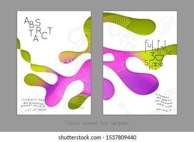 Abstract universal flyer templates with simple wavy shapes and cut out paper with shadow over striped background. Social media web banner. Bright colored isolated.