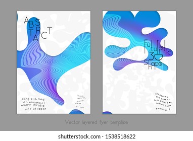 Abstract universal flyer templates with simple wavy shapes and cut out paper with shadow over striped background. Social media web banner. Bright colored isolated.