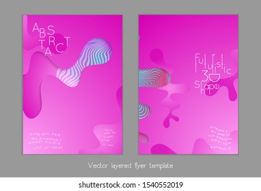 Abstract universal flyer templates with simple wavy shapes and cut out paper with shadow over striped background. Social media web banner. Bright colored isolated.