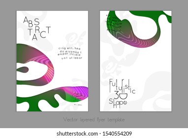 Abstract universal flyer templates with simple wavy shapes and cut out paper with shadow over striped background. Social media web banner. Bright colored isolated.