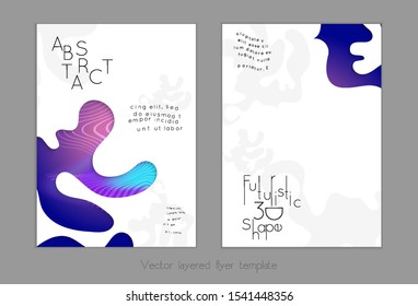 Abstract universal flyer templates with simple wavy shapes and cut out paper with shadow over striped background. Social media web banner. Bright colored isolated.