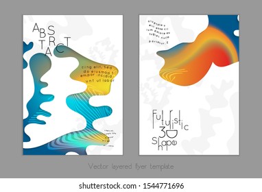 Abstract universal flyer templates with simple wavy shapes and cut out paper with shadow over striped background. Social media web banner. Bright colored isolated.