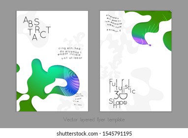 Abstract universal flyer templates with simple wavy shapes and cut out paper with shadow over striped background. Social media web banner. Bright colored isolated.