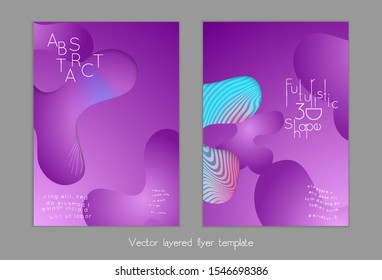 Abstract universal flyer templates with simple wavy shapes and cut out paper with shadow over striped background. Social media web banner. Bright colored isolated.